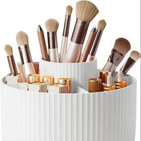 Zollyss 360? Rotating Makeup Brush Holder Organizer | Organizers Countertop Organization Skincare Storage For Vanity, Desktop, Bathroom Green, Cosmetics (White)
