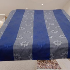 Floral Striped Single Bed Cover, Grey and Blue, Cotton Blend (Blue)