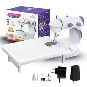 Akiara - Makes life easy Mini Sewing Machine with Table Set | Tailoring Machine | Hand Sewing Machine with extension table, foot pedal, adapter, White