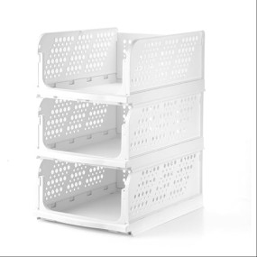 Nayasa Cupboard Stacker | Set of 3 | Foldable & Stackable Closet Organizer | Clothes Organiser for Wardrobe | Storage Rack | 43 X 34 X 54.5 cm | White