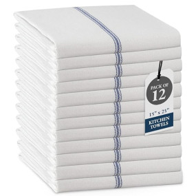 LANE LINEN Kitchen Towel Set- 12 Pack 14"x25" Dishtowels for Kitchen, Absorbent 100% Cotton Dish Drying Towels, Cleaning Cloth for Countertops, Soft & Durable, Machine Washable - Blue Stripe
