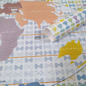 eVincE Pack of 10 Premium Gift Wrapping Sheets | White World Map Theme Gift Wrap Paper with Country Names & Continents | 70 x 50 cm Large Sheets | Ideal for Birthday, Diwali, Xmas & All Occasions