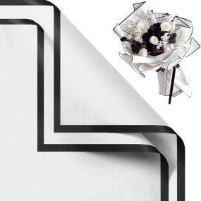 Just Flowers Waterproof Floral Wrapping Paper, Gift Wrapping Paper Roll Sheet, Florist Bouquet Supplies (Pack of 10 Wrapping Paper with Black Edge, White)