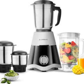 Longway Super Dlx 750 Watt Juicer Mixer Grinder with 4 Jars for Grinding, Mixing, Juicing with Powerful Motor | 1 Year Warranty | (Black & Gray, 4 Jars)