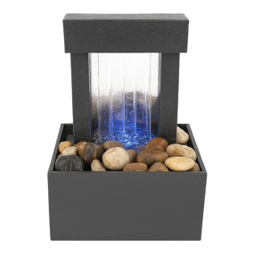 OSFT Mirrored Waterfall Tabletop Fountain with LED Light Show & Natural River Rocks ? Indoor Decorative Water Feature for Home, Office, Meditation & Feng Shui D?cor