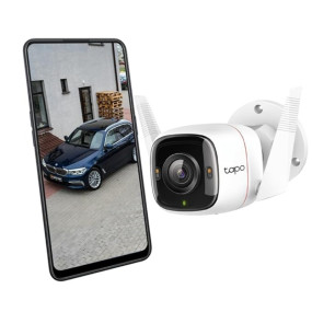 Tapo 4MP 2K QHD (2560X1440) Outdoor CCTV Security Wi-Fi Smart Camera -Alexa Enabled -Weatherproof -Full Color Starlight Night Vision -2-Way Audio -Up to 256 GB SD Storage - C320Ws- White