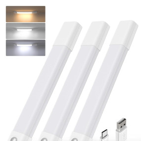 EZVALO Cabinet Lighting 20 cm x 3 Pieces, 30 LED Cabinet Light LED with Motion Sensor, Under-Unit Light Kitchen LED with 3 Colour Temperatures, Dimmable, Rechargeable for Wardrobe, Kitchen, Stairs