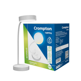 Crompton Plastic Led Deskmate|Table Lamp|Desk Light|5W|Sleek & USB Rechargable|Colour Changing|Smooth Dimming|Flexible & Adjustable Neck|Flame Safe Technology|Pack of 1,White
