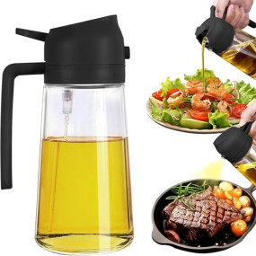 Misamo Enterprise Glass Oil Sprayer and Dispenser Bottle, 500ml Capacity, 2-in-1 Design, Black