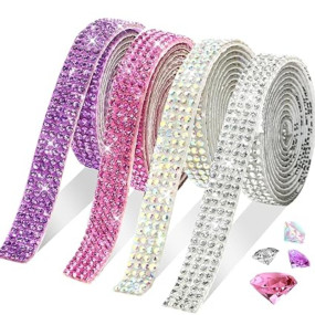 CoolShef 4 Rolls Self-Adhesive Rhinestone Ribbon Tape? Glitter Resin Diamond Strips, Bling Rhinestone Stickers for DIY Art Crafts, Fabric, Wedding, Party and Home Decoration