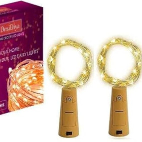 Desidiya? Bottle Lights with Cork, Mini Copper Wire, 24 LED Battery Operated String Decorative 200cm Fairy Light DIY Festive Decor for Diwali Wedding Party Decoration - Pack of 2 (Warm White)