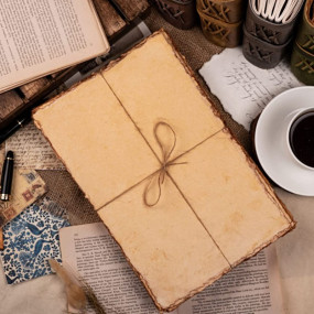 Pzyvelines- 50 Sheets of Watercolor Paper of 150 GSM - Virgin Cotton - Handmade Paper with Deckle Edges - 14X10 Inches (36x25 cm)- Vintage Toned