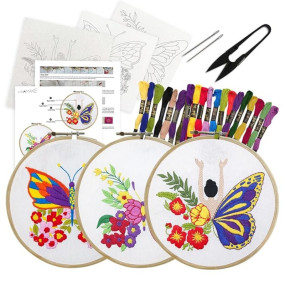 picknMAKE Cross Stitch Embroidery Kit Combo Pack for Beginners & Adults - Includes 3 Unique Designs, Hoop, Printed Fabric, Threads, Needles, Cutter, and Instructions -Craft Hobby, Multicolor
