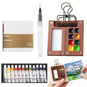 HASTHIP? Pocket Watercolor & Acrylic Paint Set, 12-Color 5ML Tubes, Mini 8-Grid Palette, Brush Pen, Portable Travel Sketching Kit with Drawing Book