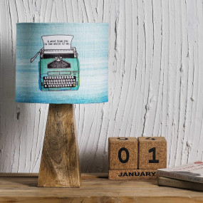Kavi The Poetry-Art Project Typewriter Wooden Shade Lamp (Blue, Square Base)  Add peace and vibrant positive energy to your home with this beautiful wooden shade lamp. Place this beautiful wooden lamp on a side table to update your living space and create