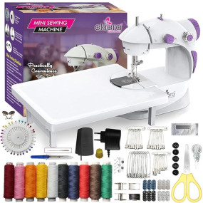Akiara - Makes life easy Mini Sewing Machine with Table Set | Tailoring Machine | Hand Sewing Machine with extension table, foot pedal, adapter, White (With KIT)