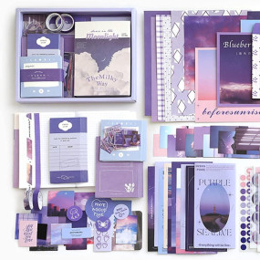 YIFELY Paper Vintage Aesthetic Scrapbook Kit(346Pcs)Scrapbooking Supplies Kit With Bullet Junk Journal,Stationery,A6 Grid Notebook With Graph Ruled Page Diy Journaling Gift For Teen Girl Women,Purple