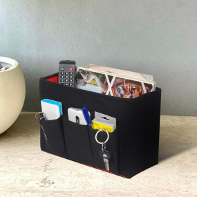 PrettyKrafts Felt Magazine Holder / Files Organiser/ Multiutility Storage Box Files / Catalogues Sorter/ Desk Organizer/ Home Office Document Storage Organizer with Front Pocket/ Set of 1, Black