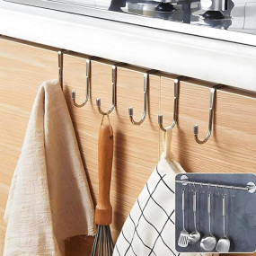 JIALTO Over The Door Drawer Cabinet Hook, S.S 304 Stainless Steel Double S-Shaped Hook Holder Hanger Metal Heavy Duty Free Punching Door Back Hanging Clothes Hook Organizer,Drawer (1, Silvers)