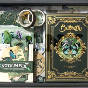PRZEMEK 346pcs Vintage Journal Scrapbook Pack Kit for Art Journaling Bullet, Planners DIY Paper Stickers, Craft Kits Notebook, Collage Album Aesthetic Sticker (Moonlight) (Green Butterfly) (Green Butterfly)