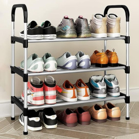 wolpin Multi-Purpose 3 Shelves Shoe Rack Shelve Storage Rack Steel Dust-Proof for Footwear, Toys, Clothes Large (Silver)