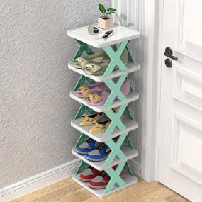 QONETIC 6-Layer Plastic Shoe Rack for Home ? Stackable & Adjustable Shoe Organizer Shelf for Entryway, Bedroom & Corner Use | Space-Saving Foldable Stand with Book & Shoe Storage Slots