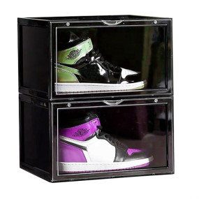 Story@Home Stackable Sneaker Box Transparent - Pack of 2| Black Shoe Storage Box for Sneakers Fits Upto Size 13 |Dustproof Sneaker Display Case Organizer |DIY Space-Saving Shoe Organizer