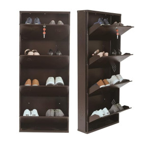 AAVATAR 4 Door Brown 21 Inch Wall Mounted Modern Shoerack Metal Shoe Rack | Pre-Assembled Shoe Rack Shelves | Pack of 1 (52 x 21 x 6 Inch, Brown)