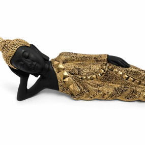 Serene Aura Reclining Buddha Decorative Showpiece ? Black & Antique Gold Finish